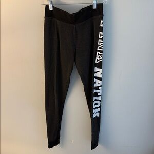 PINK Victoria's Secret Black Leggings with White Side 'NATION' Graphic